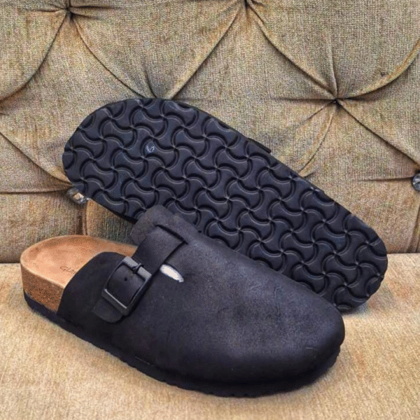 Comfortable Black Buckle Clogs with Cork Footbed – Unisex Slip-On Mules - Image 5