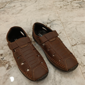 Men's Premium Brown Leather Fisherman Sandals – Closed-Toe Casual Sandals