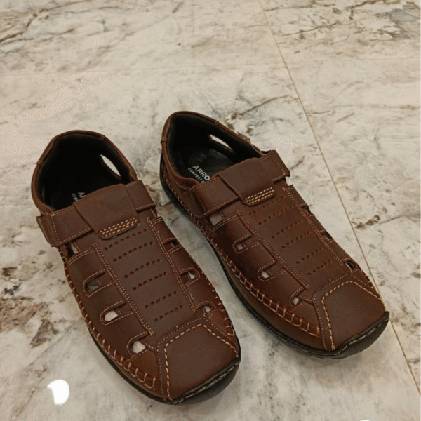 Men's Premium Brown Leather Fisherman Sandals – Closed-Toe Casual Sandals