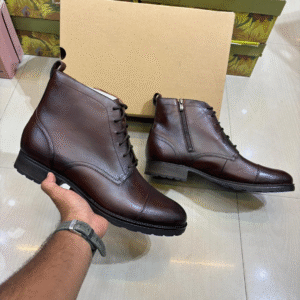 Premium Leather Lace-Up & Zipper Ankle Boots – Rich Brown | Stylish & Functional