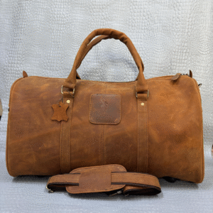 Genuine Leather Travel Duffle Bag – Rich Tan | Spacious Vintage Style