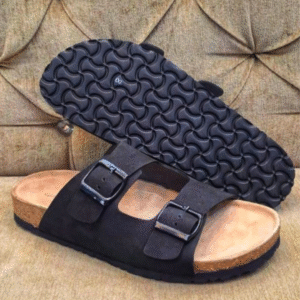 Comfortable Black Buckle Clogs with Cork Footbed – Unisex Slip-On Mules