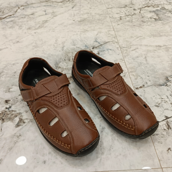 Men's Premium Brown Leather Fisherman Sandals – Closed-Toe Casual Sandals - Image 4